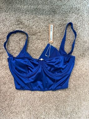 NWT SKIMS Satin Corset Bra Neptune Blue Size S